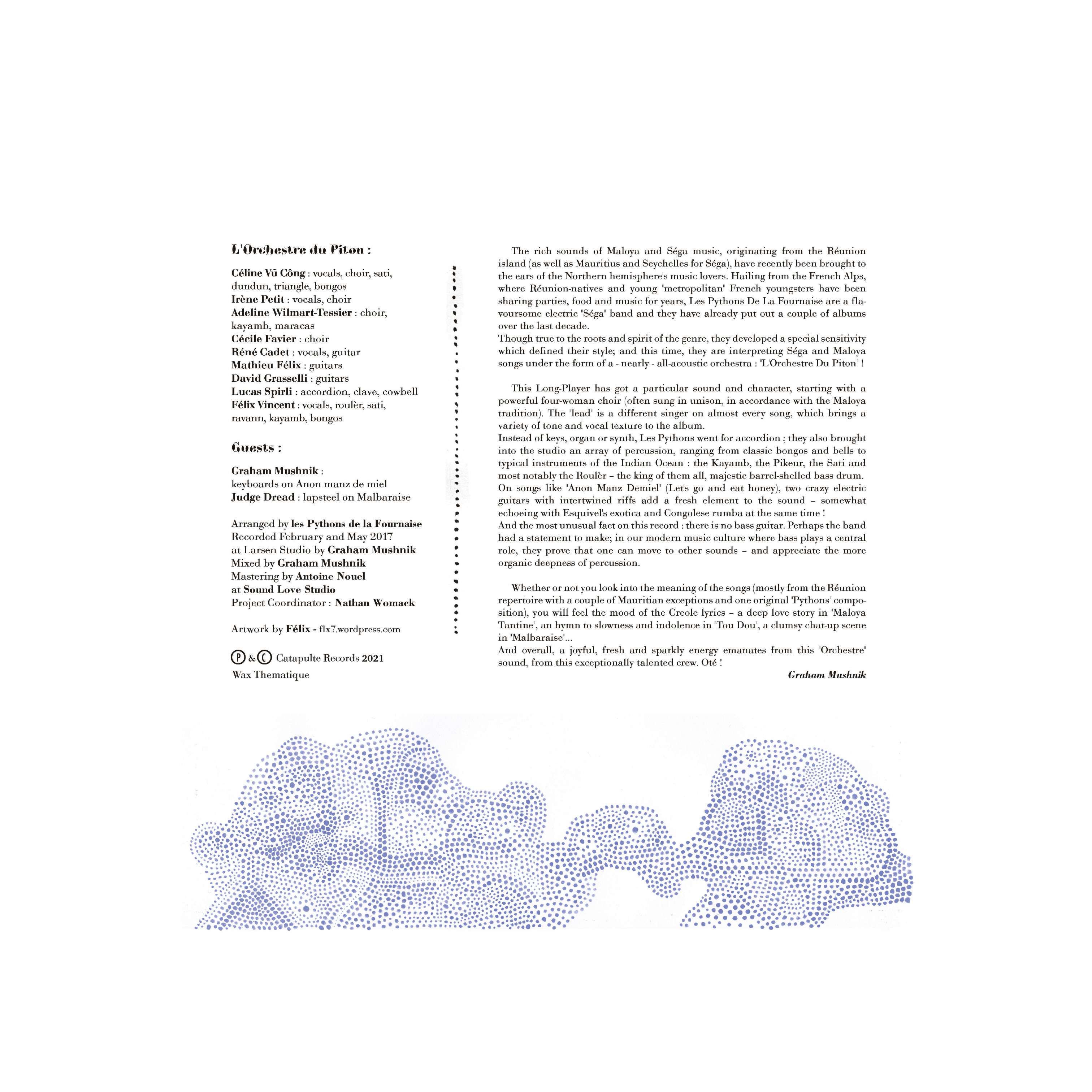 Les Pythons De La Fournaise - L ‘Orchestre du Piton. Limited Edition LP [MALOYA / SÉGA] Wax Thématique #8